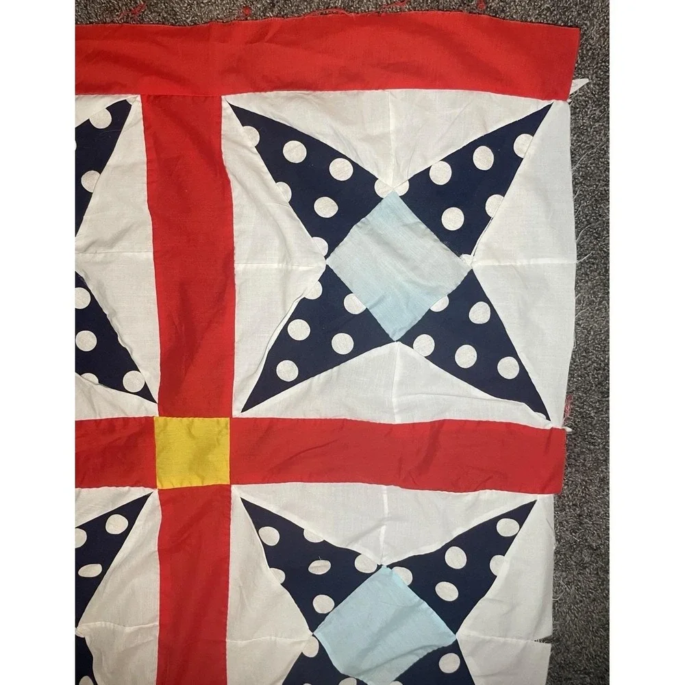 Classic Patriotic Americana Quilt Top 64x90 Modern Farmhouse Boho Red Blue Vivid